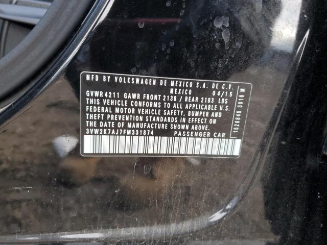 3VW2K7AJ7FM331874 - 2015 VOLKSWAGEN JETTA BASE BLACK photo 12