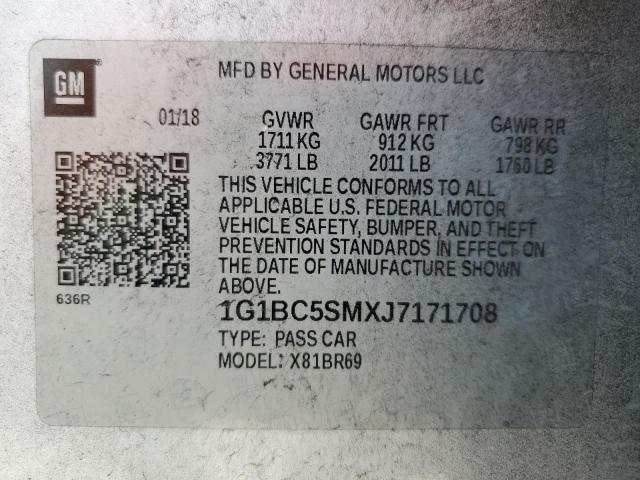 1G1BC5SMXJ7171708 - 2018 CHEVROLET CRUZE LS 银色 照片 12