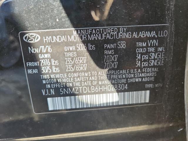 5NMZTDLB6HH028304 - 2017 HYUNDAI SANTA FE S შავი ფოტო 13