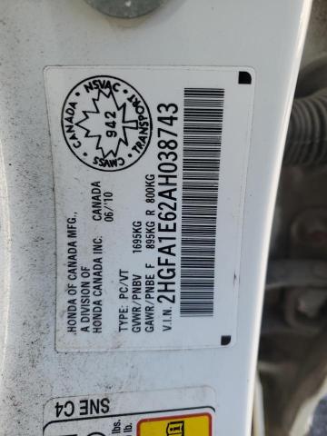 2HGFA1E62AH038743 - 2010 HONDA CIVIC LX-S 白色 照片 13
