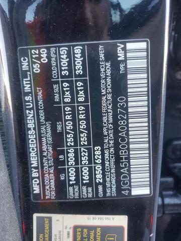 4JGDA5HB0CA082730 - 2012 MERCEDES-BENZ ML 350 4MATIC BLACK photo 13