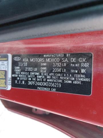 3KPF24AD0KE056219 - 2019 KIA FORTE FE 红色 照片 13