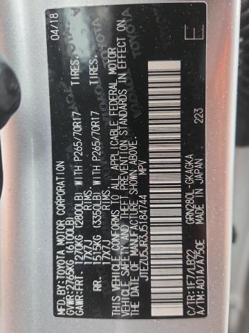 JTEZU5JR3J5184744 - 2018 TOYOTA 4RUNNER SR5 Күміс фото 14