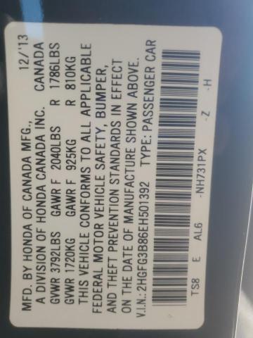 2HGFG3B86EH501392 - 2014 HONDA CIVIC EX Negro foto 12