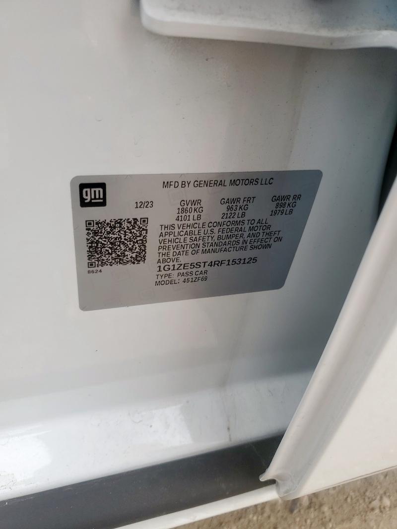 1G1ZE5ST4RF153125 - 2024 CHEVROLET MALIBU PREMIER WHITE photo 12