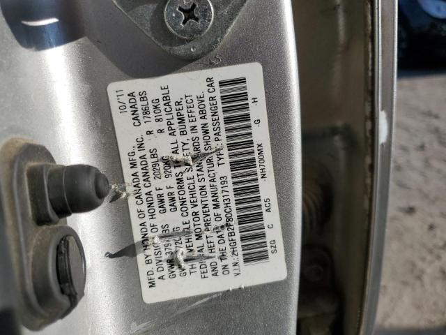 2HGFB2F80CH317193 - 2012 HONDA CIVIC EX SILVER photo 13