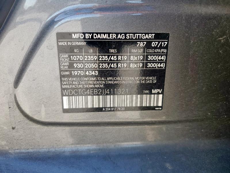 WDCTG4EB2JJ411321 - 2018 MERCEDES-BENZ GLA 250 灰色 照片 14