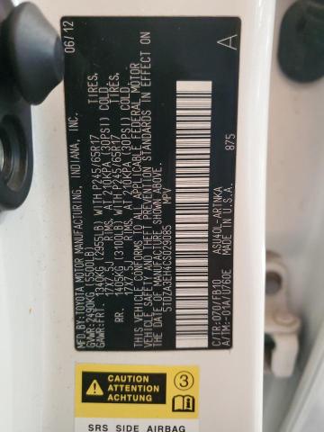 5TDZA3EH4CS029085 - 2012 TOYOTA HIGHLANDER BASE Білий фото 14