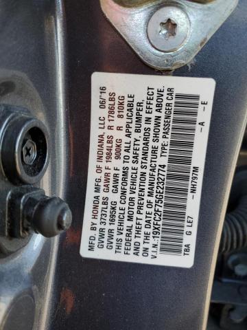 19XFC2F75GE232774 - 2016 HONDA CIVIC EX SILVER photo 12