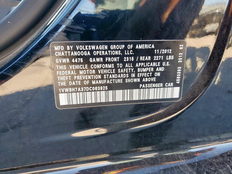 1VWBH7A37DC063925 - 2013 VOLKSWAGEN PASSAT SE Negro foto 13