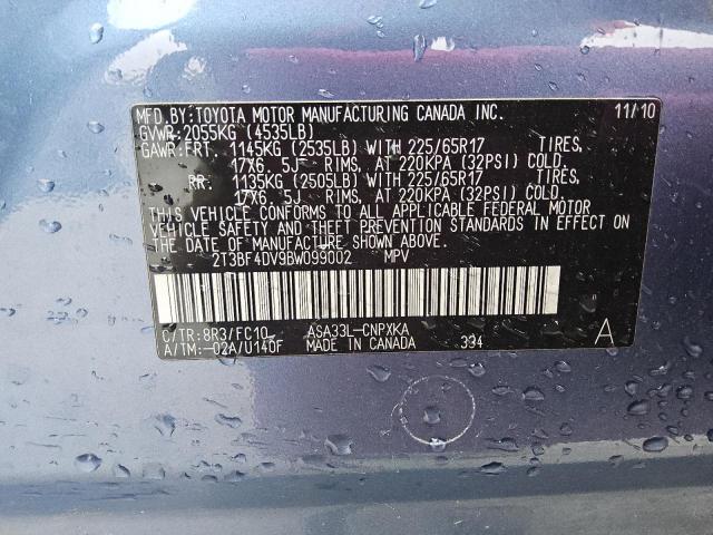 2T3BF4DV9BW099002 - 2011 TOYOTA RAV4 BLUE photo 13