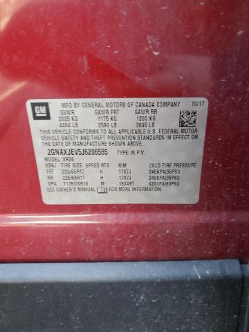 2GNAXJEV5J6206585 - 2018 CHEVROLET EQUINOX LT წითელი ფოტო 13