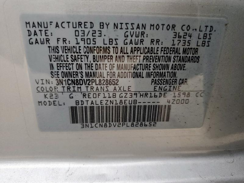 3N1CN8DV2PL828652 - 2023 NISSAN VERSA S Argent photo 12
