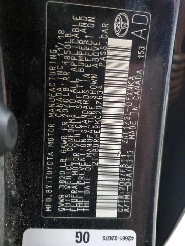 2T1BURHE8KC207634 - 2019 TOYOTA COROLLA L أسود صورة 13