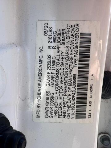 19UUB2F42LA005895 - 2020 ACURA TLX TECHNOLOGY WHITE photo 10