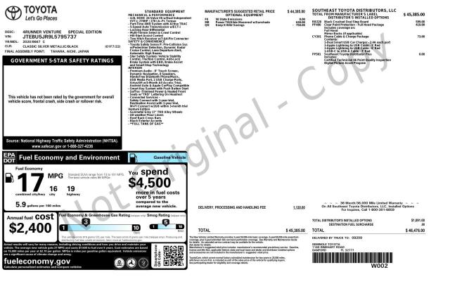 JTEBU5JR9L5795737 - 2020 TOYOTA 4RUNNER SR5/SR5 PREMIUM 银色 照片 10