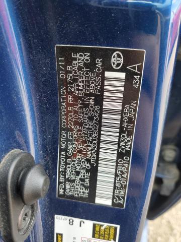 JTDKN3DU3B0273428 - 2011 TOYOTA PRIUS ლურჯი ფოტო 12