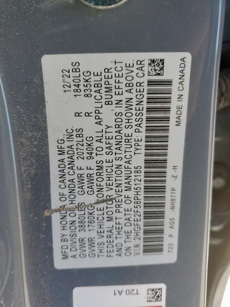 2HGFE2F58PH512185 - 2023 HONDA CIVIC SPORT 灰色 照片 13