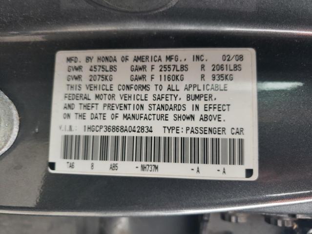 1HGCP36868A042834 - 2008 HONDA ACCORD EXL GRAY photo 13