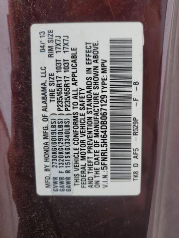 5FNRL5H64DB067129 - 2013 HONDA ODYSSEY EXL MAROON photo 13