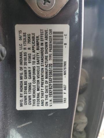 19XFB2F5XFE065120 - 2015 HONDA CIVIC LX GRAY photo 12