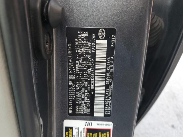 4T1BK3EK0BU628212 - 2011 TOYOTA CAMRY SE GRAY photo 12