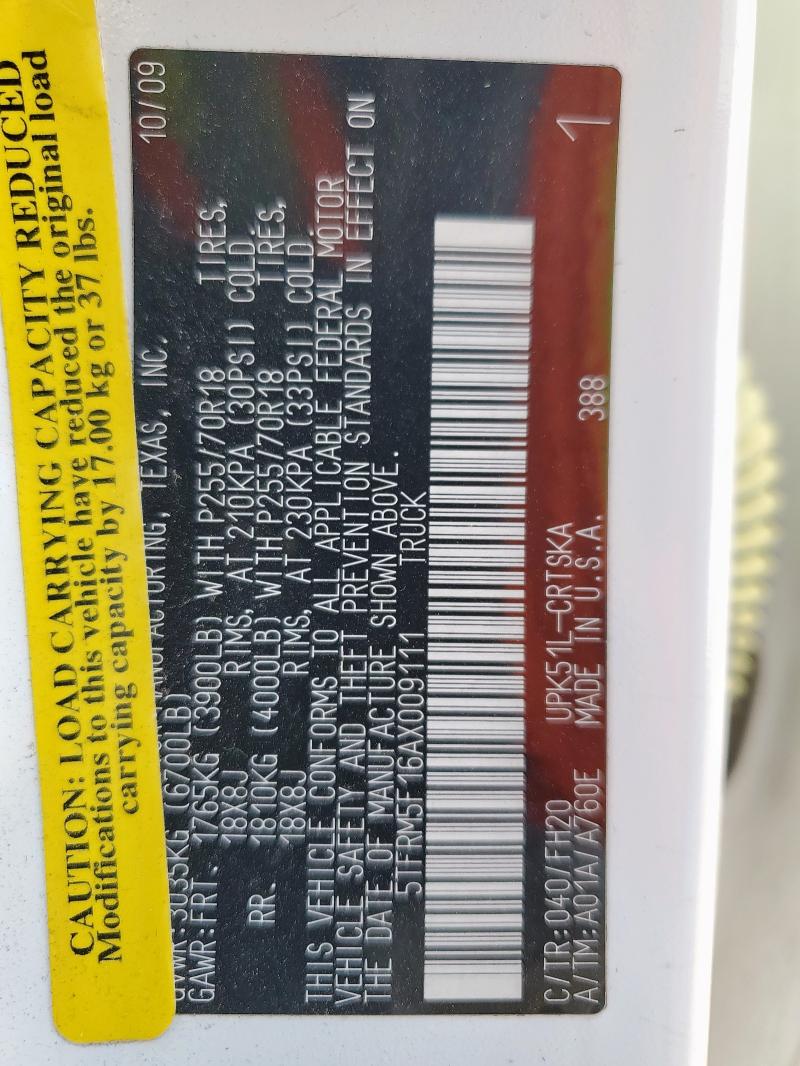 5TFRM5F16AX009111 - 2010 TOYOTA TUNDRA DOUBLE CAB SR5 WHITE photo 14