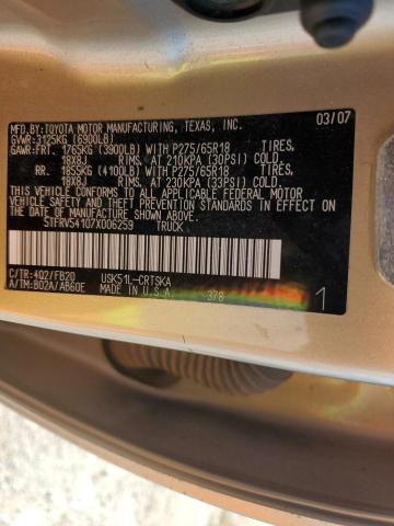 5TFRV54107X006259 - 2007 TOYOTA TUNDRA DOUBLE CAB SR5 GOLD photo 12