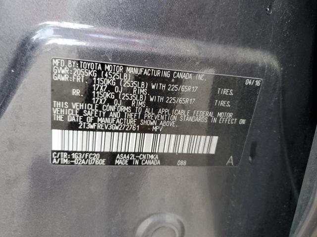 2T3WFREV3GW272761 - 2016 TOYOTA RAV4 XLE GRAY photo 14