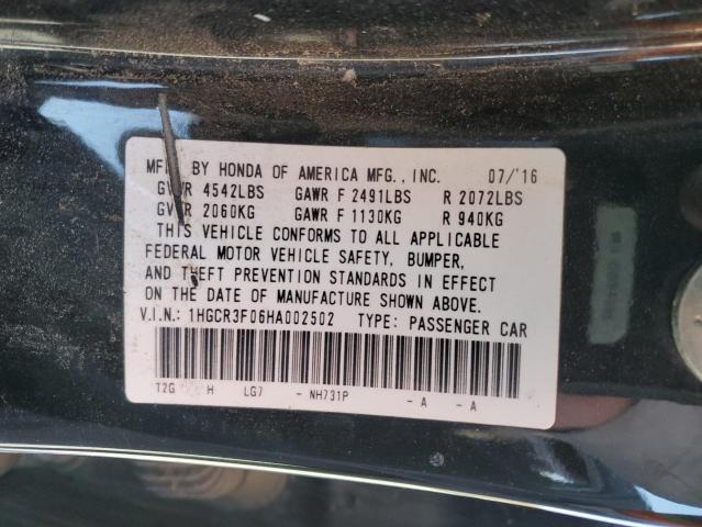 1HGCR3F06HA002502 - 2017 HONDA ACCORD EXL BLACK photo 12