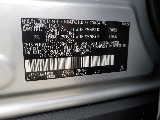 2T3F1RFV2RW451230 - 2024 TOYOTA RAV4 LE SILVER photo 13