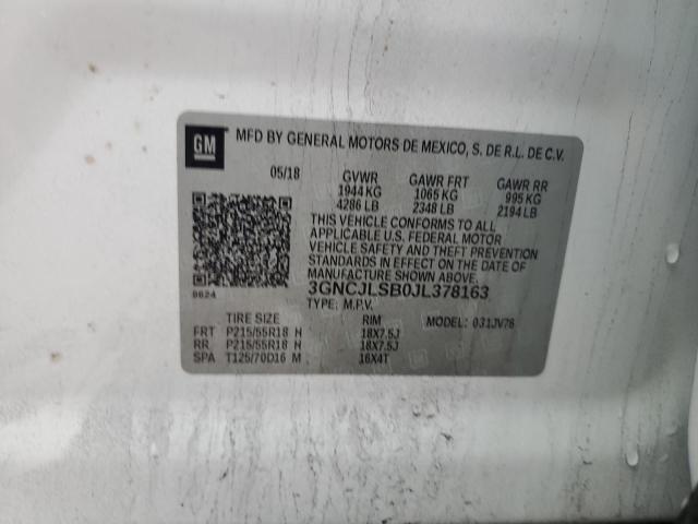 3GNCJLSB0JL378163 - 2018 CHEVROLET TRAX 1LT 白色 照片 12