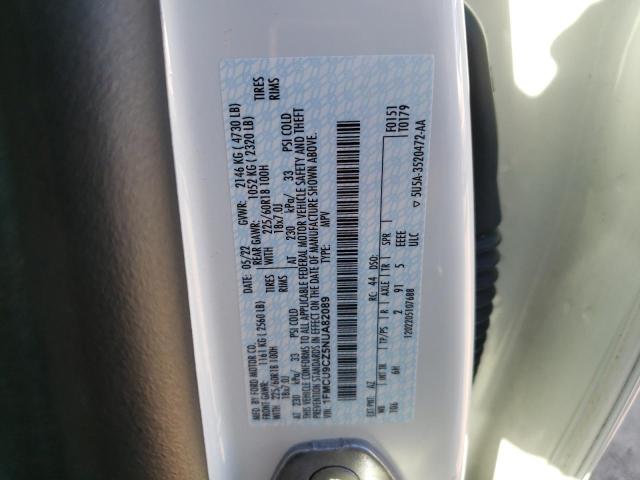 1FMCU9CZ5NUA82089 - 2022 FORD ESCAPE SEL WHITE photo 13