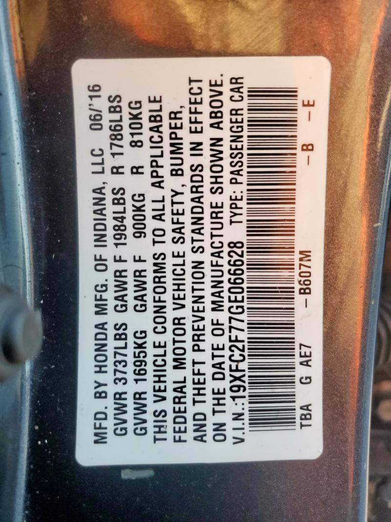 19XFC2F77GE066628 - 2016 HONDA CIVIC EX BLUE photo 12