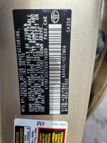 4T1BF3EK7BU618099 - 2011 TOYOTA CAMRY BASE GOLD photo 12