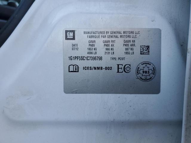 1G1PF5SC1C7396798 - 2012 CHEVROLET CRUZE LT WHITE photo 12