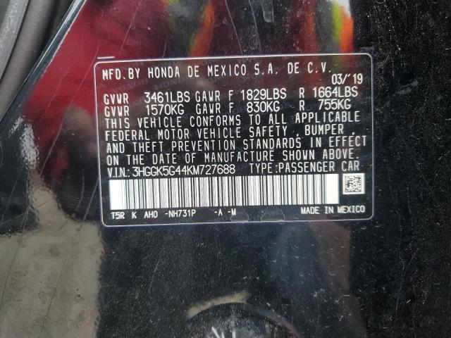 3HGGK5G44KM727688 - 2019 HONDA FIT LX BLACK photo 12