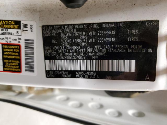 5TDGZRBH8LS510853 - 2020 TOYOTA HIGHLANDER XLE თეთრი ფოტო 13