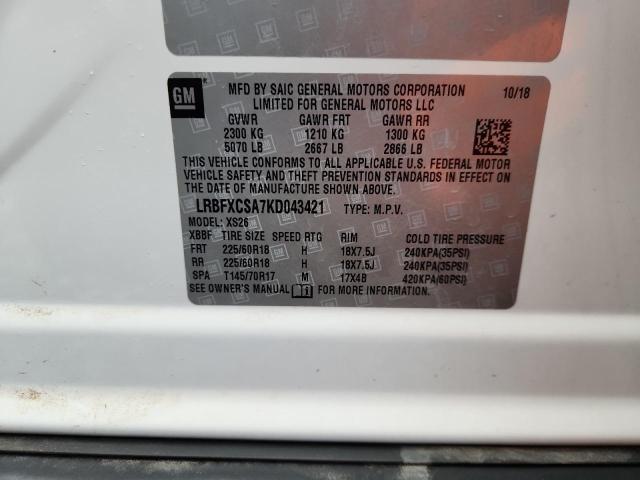 LRBFXCSA7KD043421 - 2019 BUICK ENVISION ESSENCE თეთრი ფოტო 14