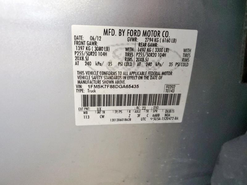 1FM5K7F88DGA65435 - 2013 FORD EXPLORER LIMITED SILVER photo 12