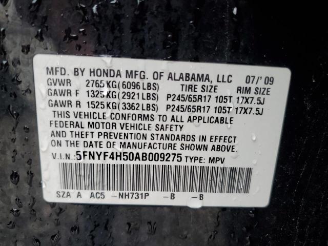 5FNYF4H50AB009275 - 2010 HONDA PILOT EXL BLACK photo 13