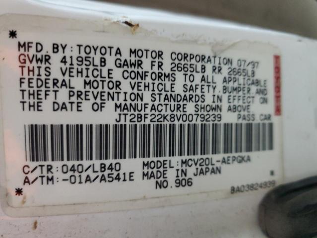 JT2BF22K8V0079239 - 1997 TOYOTA CAMRY LE WHITE photo 12
