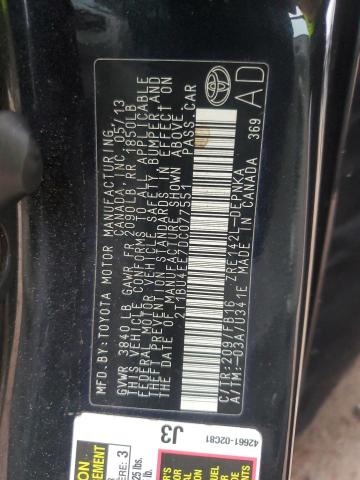 2T1BU4EE7DC077551 - 2013 TOYOTA COROLLA BASE BLACK photo 13
