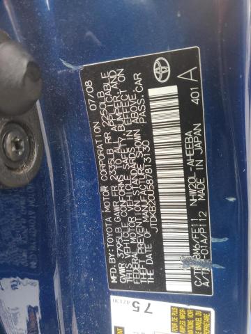 JTDKB20U587813130 - 2008 TOYOTA PRIUS ლურჯი ფოტო 12