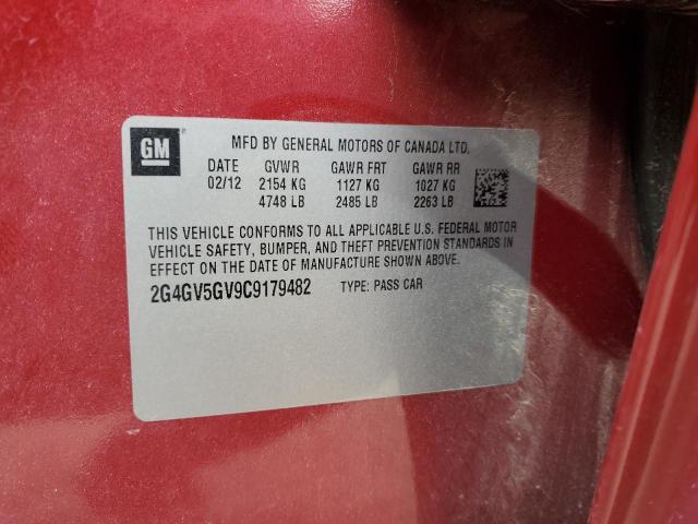 2G4GV5GV9C9179482 - 2012 BUICK REGAL GS RED photo 12