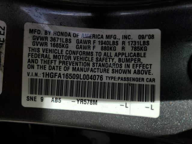 1HGFA16509L004076 - 2009 HONDA CIVIC LX GRAY photo 13