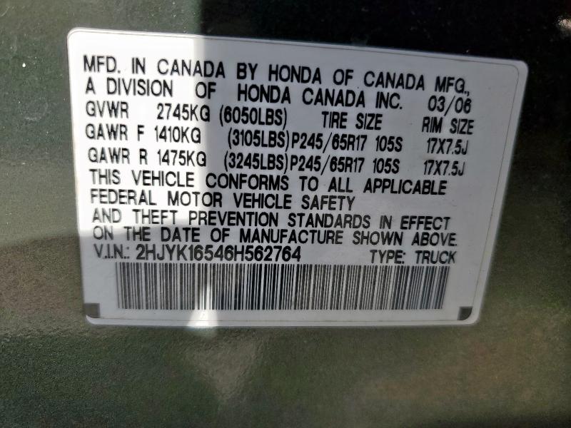 2HJYK16546H562764 - 2006 HONDA RIDGELINE RTL GREEN photo 12