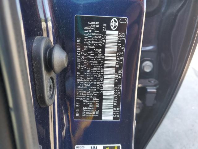 5YFS4MCE4NP117105 - 2022 TOYOTA COROLLA SE BLUE photo 12