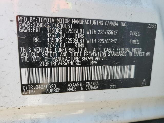 2T3F1RFV4RW410503 - 2024 TOYOTA RAV4 LE WHITE photo 13