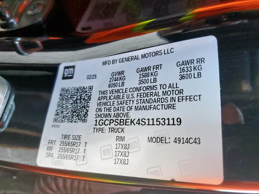 1GCPSBEK4S1153119 - 2025 CHEVROLET COLORADO BLACK photo 12
